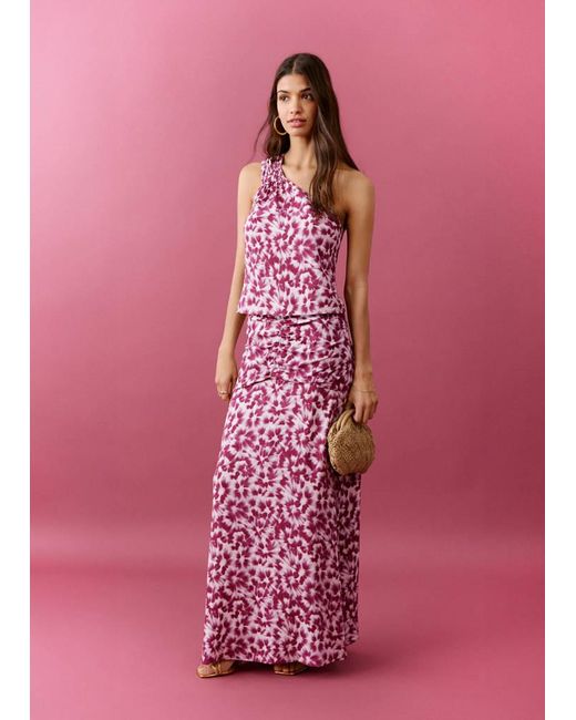 MANGO TEEN Pink Gathered Waist Print Skirt