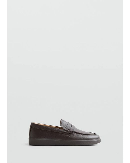 Mango White Leather Penny Loafers for men