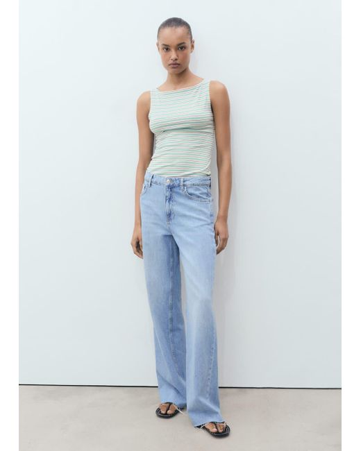 Mango Blue Striped Boat-Neck Top