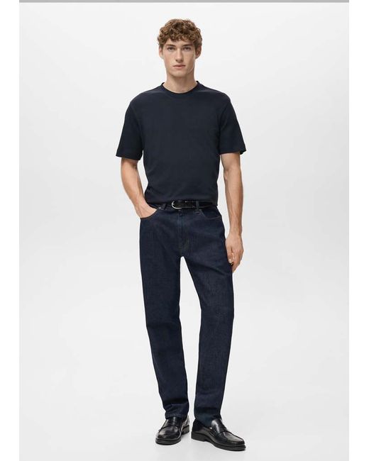 Mango Blue Medium Weight Regular Fit T-Shirt for men