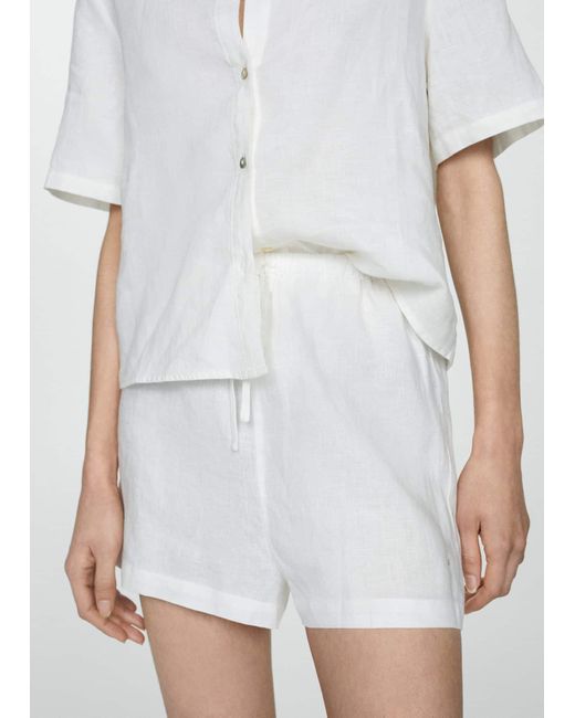 Mango White Linen Pyjama Shorts