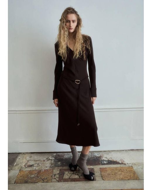 Mango Brown Belted V-Neck Dress