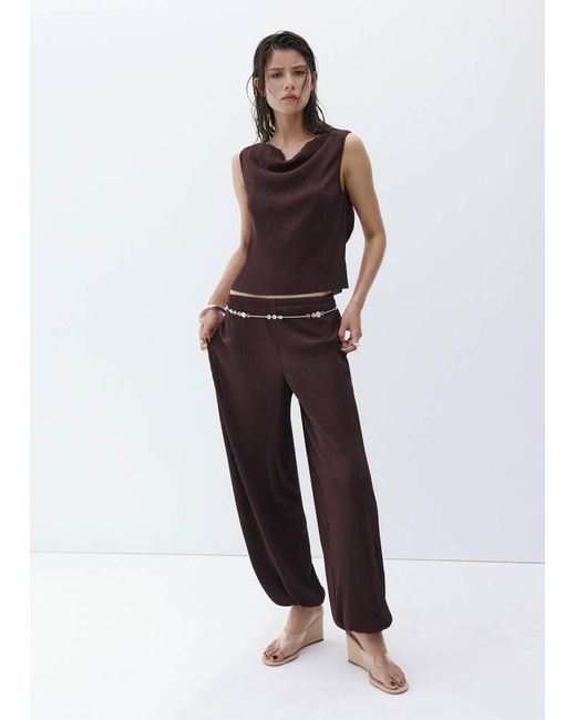 Mango Brown Textured Top With Bead Detail On The Back