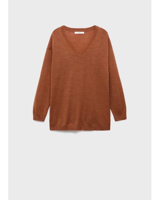 Mango Orange V-Neck Wool Sweater
