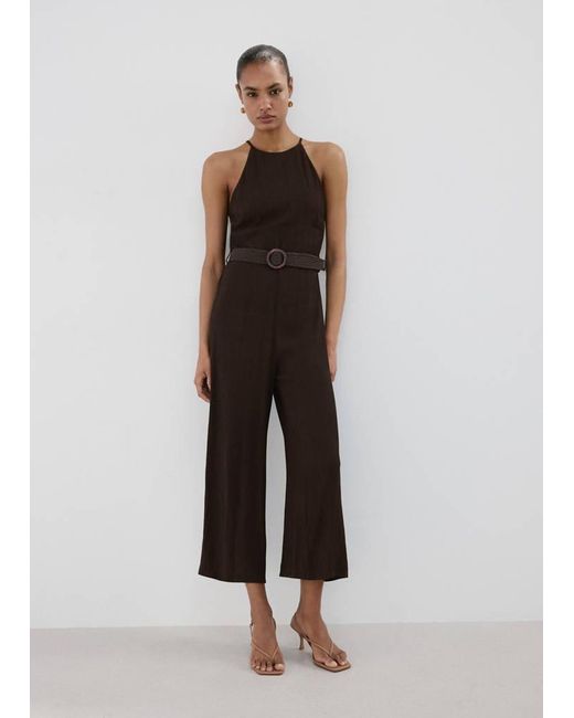 Mango Brown Halter-Neck Jumpsuit With Belt