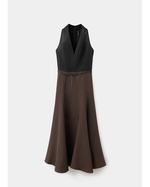 Mango Brown Bicolour Lyocell Dress With Belt