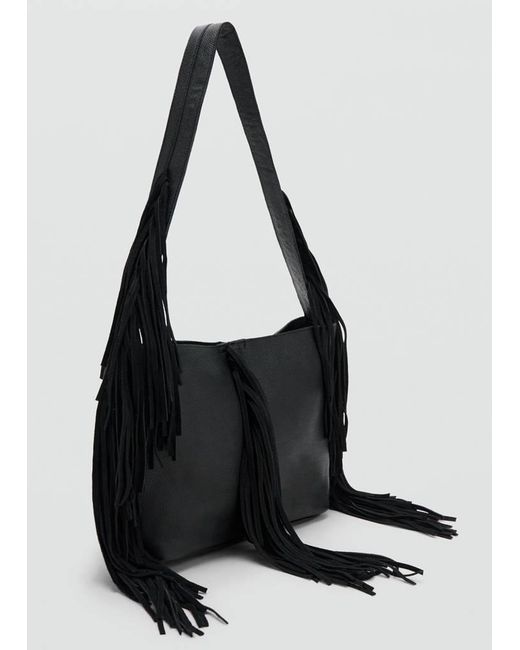 MANGO TEEN Black Fringed Leather Bag
