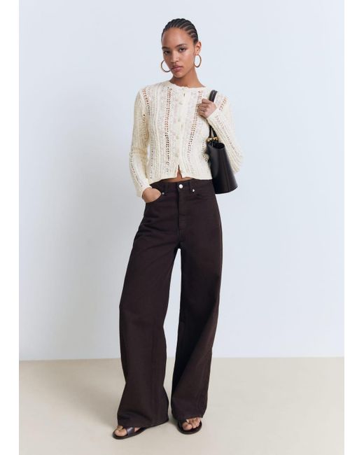 Mango White Openwork Knit Cardigan