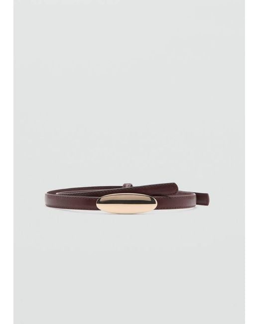 Mango White Thin Belt With Metal Detail