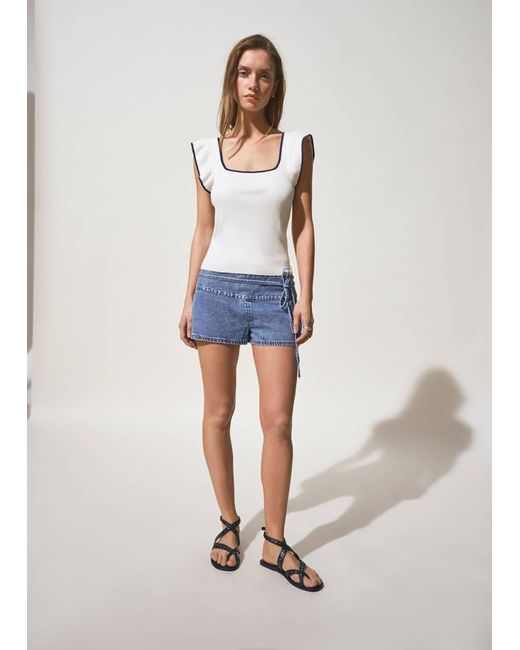 MANGO TEEN Blue Two-Tone Ruffle Top