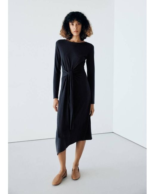Mango Blue Long Asymmetrical Knit Dress