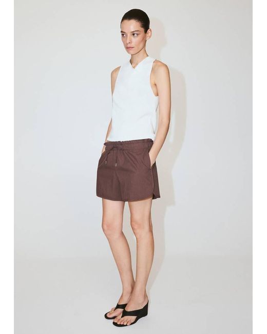 Mango White Straight Shorts With Ruched Waist