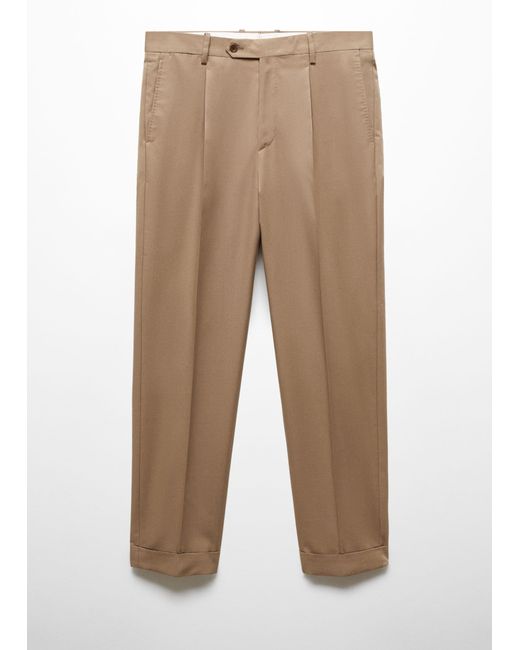 Mango Natural Virgin Wool Cotton Suit Trousers With Pleats for men