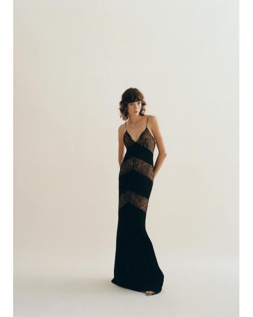 knee length dresses for ladies Campbell Black Long-Sleeve Maxi Dress With Lace Detail – Club L London