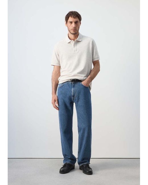 Mango Blue 100% Cotton Piqué Polo for men