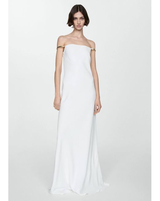 Mango White Strapless Dress With Metallic Detail
