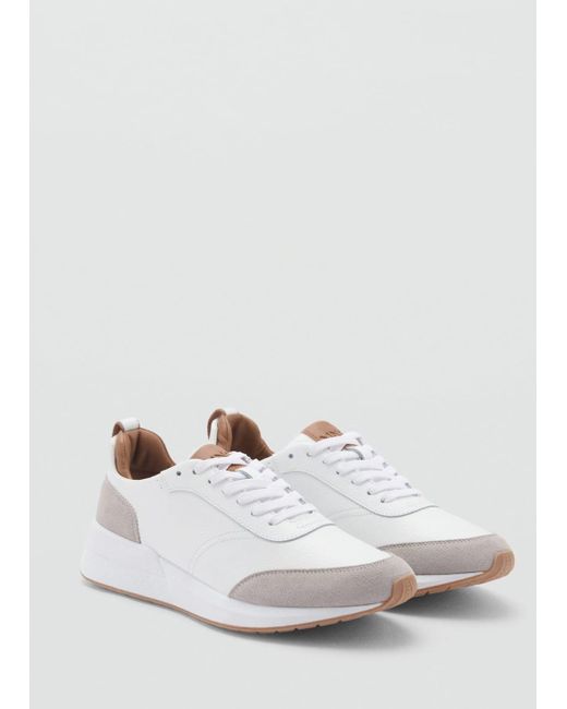 Mango White Leather Mixed Sneakers for men