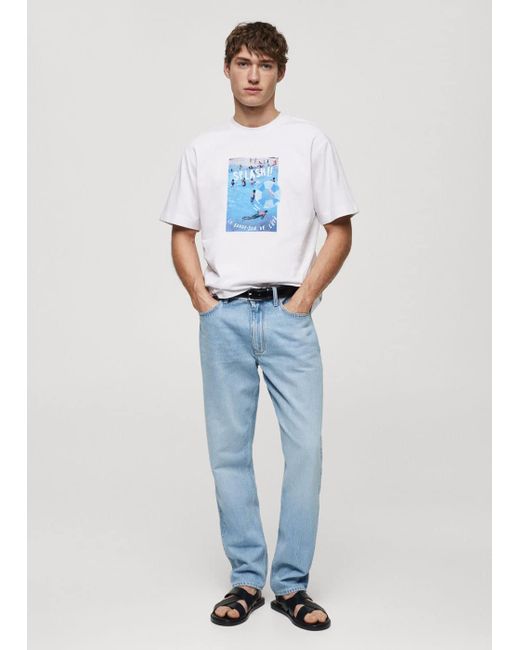 T-shirt cotone stampa disegno di Mango in Blue da Uomo