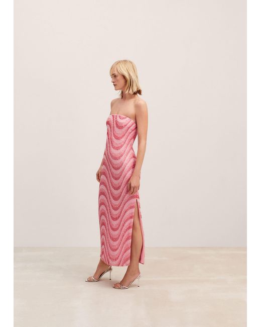 Mango Pink Strapless Beaded Dress Pastel