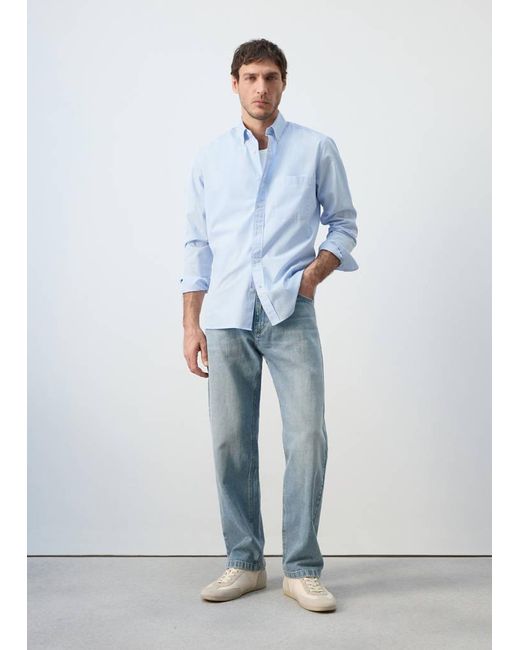 Mango Blue Regular-Fit Striped 100% Cotton Shirt for men