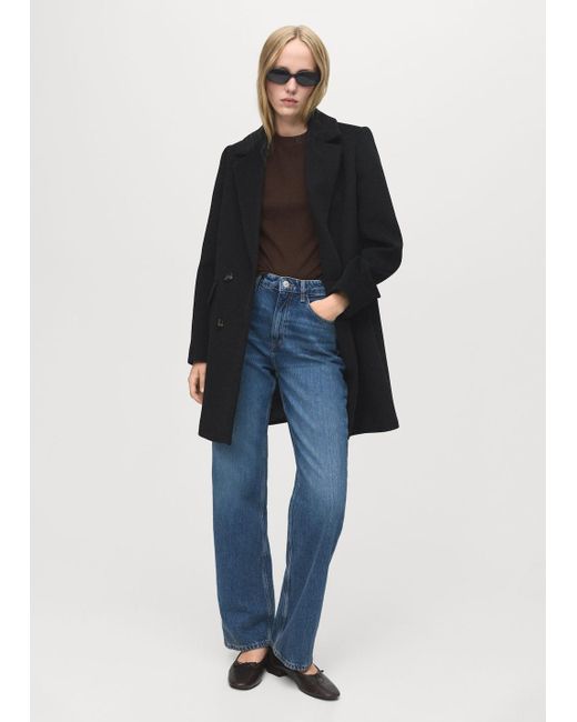 Mango Black Double-Breasted Wool Coat
