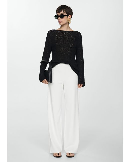 Mango White Flowy Straight-fit Trousers