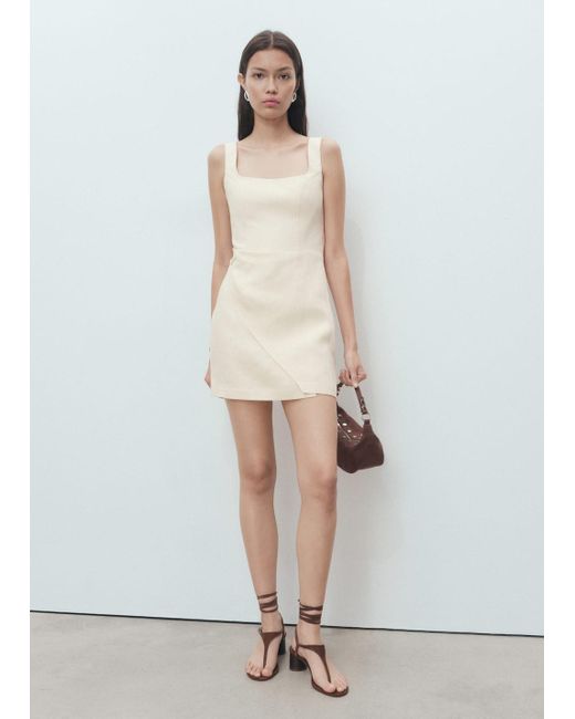 Mango Linen Wrap Dress Ecru in White | Lyst