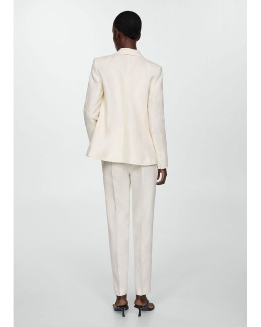Mango White 100% Linen Suit Trousers