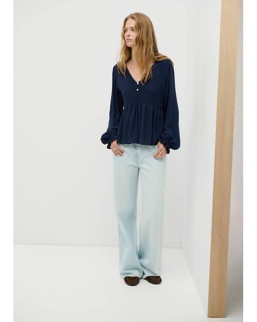 MANGO TEEN Blue Textured V-Neck Blouse
