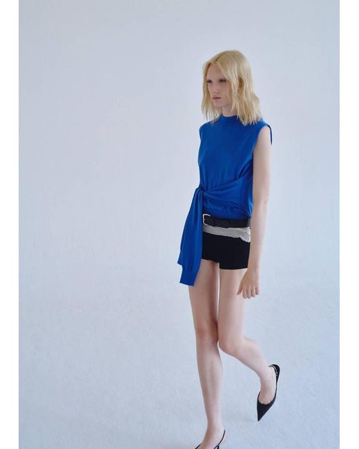 Mango Blue Knit Gilet With Knot Detail