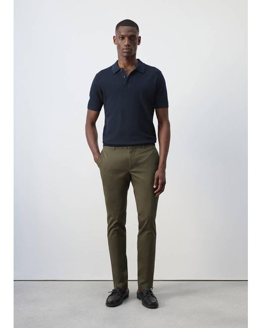 Mango Blue Barna Super Slim Fit Chino Twill Trousers for men