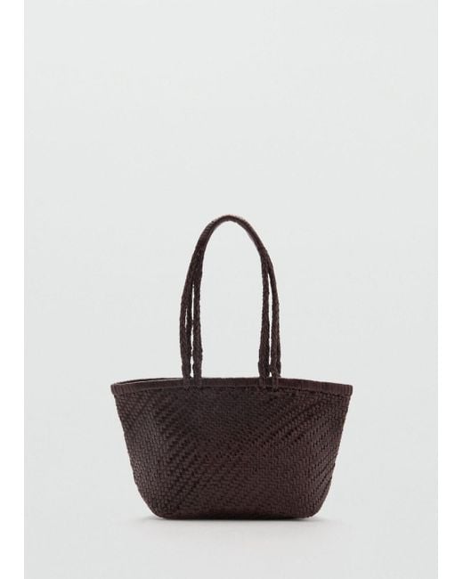 Mango White Medium Braided Leather Bag