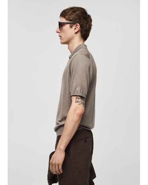 Mango Brown Short-sleeve Knitted Polo Shirt Medium for men