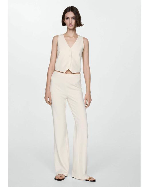 Mango White Straight Knitted Trousers