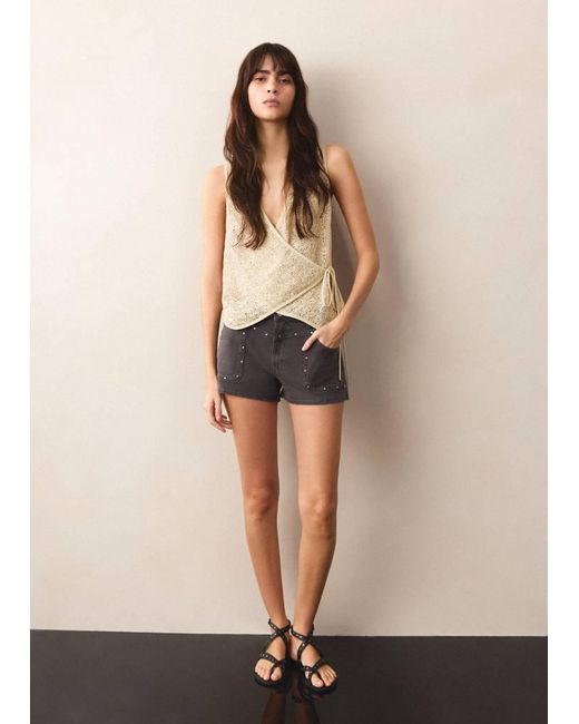 MANGO TEEN Natural Lurex Wrap Top
