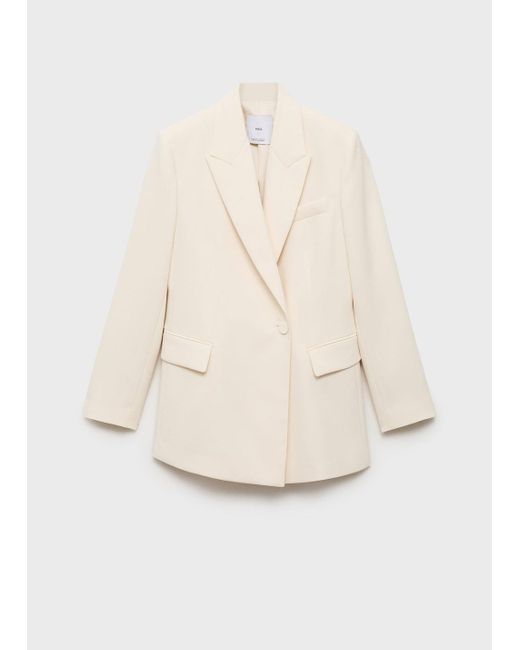 Mango White Double-Breasted Suit Jacket
