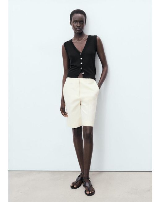 Mango White Fine-Knit Waistcoat With Buttons