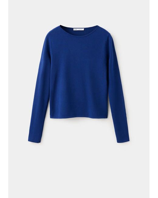 Mango Blue Fitted Boat-Neck Sweater