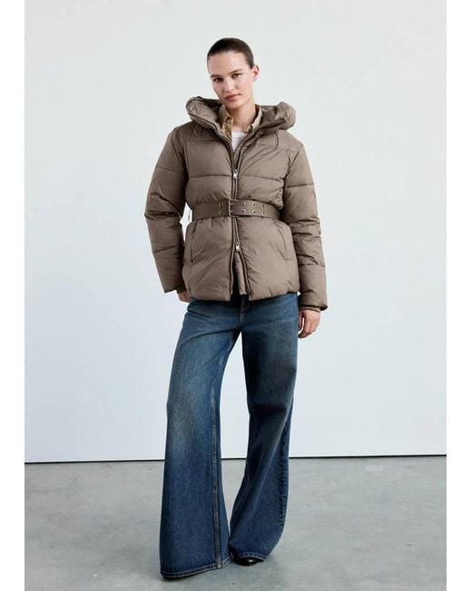 Mango Multicolor Belt Puffer Coat