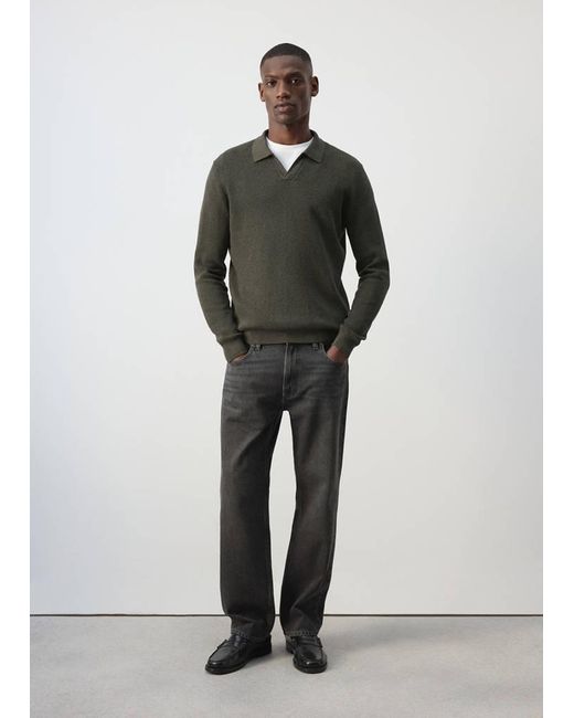 Mango Green 100% Cotton Ribbed Knit Polo Shirt for men