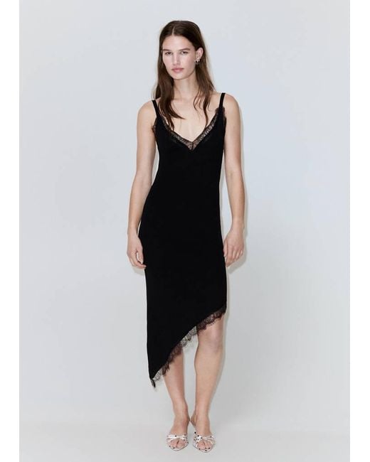 Mango Black Asymmetric Slip Dress