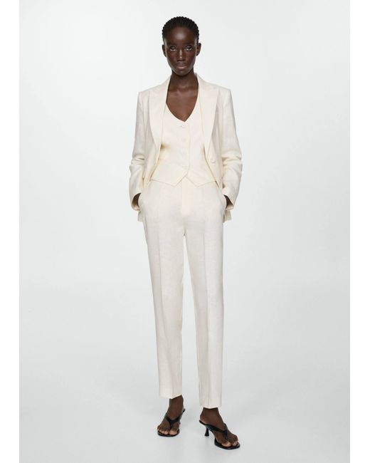 Mango White Linen Suit Waistcoat