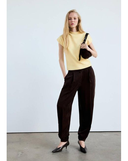 Mango White Short-Sleeve Funnel Neck Jumper