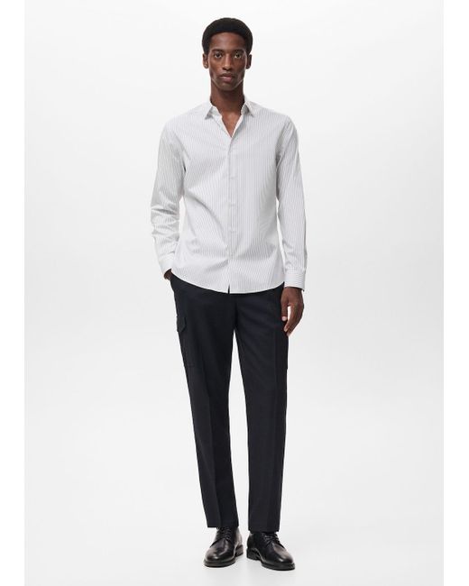 Camicia Regular-Fit Cotone Righe Non Iron Kaki di Mango in White da Uomo