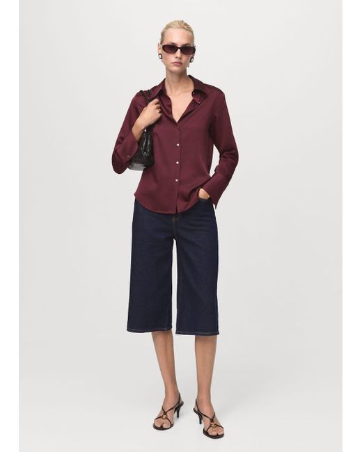 Mango Red Satin Finish Flowy Shirt