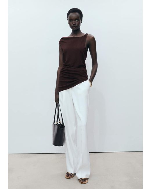 Mango White Asymmetrical Fine-Knit Top