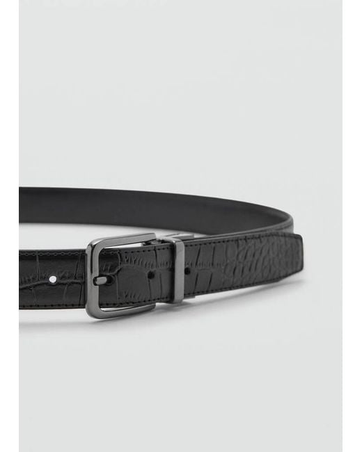 Mango Gray Croc-Effect Leather Belt for men