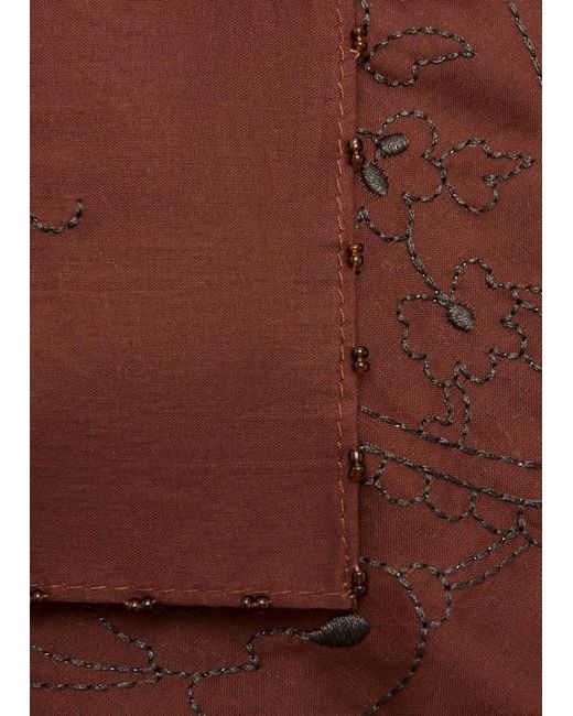 Mango Brown Floral-Embroidered Cotton Handkerchief