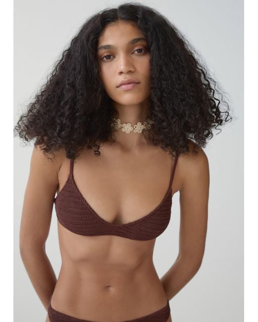 Mango Brown Textured Bikini Top