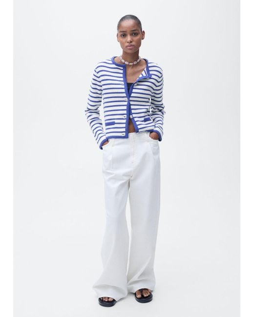 Mango White Stripped Knit Cardigan